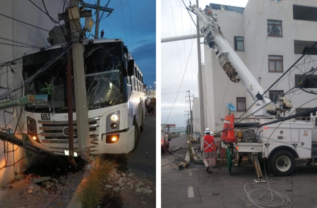 Reparan servicios en Loma Bella tras derribo de postes por choque de autobús 