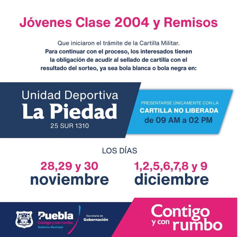 Ayuntamiento de Puebla convoca a clase 2004 y remisos a sellado de cartilla