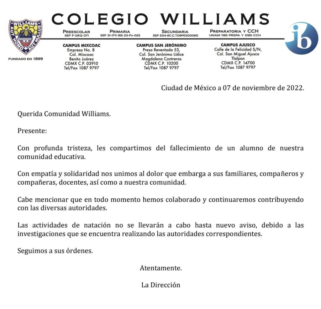 Colegio Williams: indigna muerte de niño de 6 años en alberca