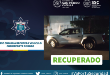 Policía de San Pedro Cholula recupera camioneta robada