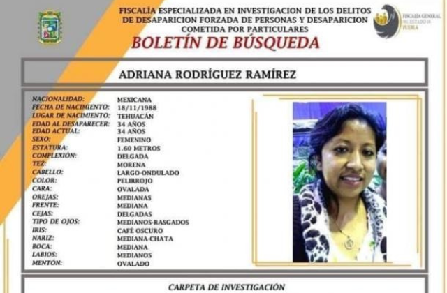 Desaparece Adriana en Tehuacán; la hallan sin vida en Veracruz
