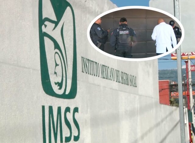 Entrada de la Clínica 21 del IMSS en Anzures, asegurada por policías tras el asalto a la bodega de fármacos.