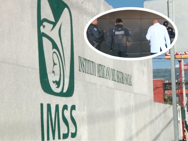 Entrada de la Clínica 21 del IMSS en Anzures, asegurada por policías tras el asalto a la bodega de fármacos.