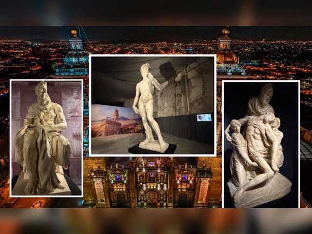 El David en Puebla: “Réplica monumental de El David de Miguel Ángel exhibida en el Nodo Cultural Centro de Puebla.