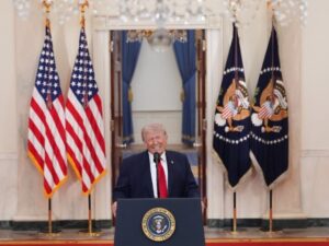 Donald Trump durante su mensaje a la nación sobre el conflicto con Irán.