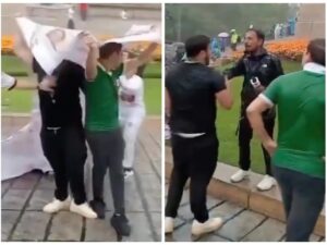 Un acto de profunda falta de empatía empañó las celebraciones de la jornada inaugural del Mundial en la capital del país. Dos sujetos, presuntamente bajo los efectos del alcohol, desataron la indignación en redes sociales tras ser captados utilizando una lona