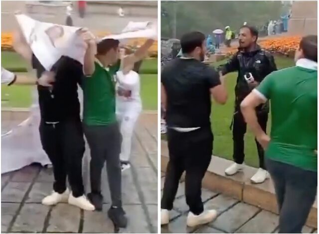Un acto de profunda falta de empatía empañó las celebraciones de la jornada inaugural del Mundial en la capital del país. Dos sujetos, presuntamente bajo los efectos del alcohol, desataron la indignación en redes sociales tras ser captados utilizando una lona