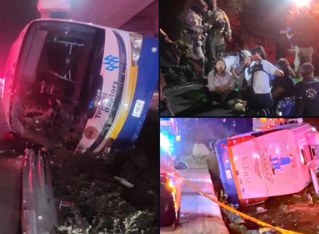 Un aparatoso accidente se registró en los primeros minutos de este sábado 6 de junio sobre la autopista México-Puebla, luego de que un autobús que transportaba a jóvenes estudiantes volcara a la altura de la junta auxiliar de San Felipe Hueyotlipan, en la capital poblana, dejando un saldo de 42 personas lesionadas.
