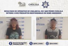 Dos personas fueron detenidas por elementos de la Secretaría de Seguridad Ciudadana (SSC) de San Pedro Cholula,