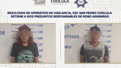 Dos personas fueron detenidas por elementos de la Secretaría de Seguridad Ciudadana (SSC) de San Pedro Cholula,