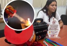 Ángela Karime Venegas Hernández, estudiante de 16 años del CETIS 78 en Altamira, Tamaulipas, diseñó un innovador extintor acústico capaz de apagar el fuego utilizando únicamente ondas sonoras de baja frecuencia.