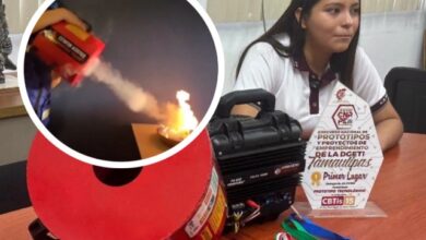 Ángela Karime Venegas Hernández, estudiante de 16 años del CETIS 78 en Altamira, Tamaulipas, diseñó un innovador extintor acústico capaz de apagar el fuego utilizando únicamente ondas sonoras de baja frecuencia.