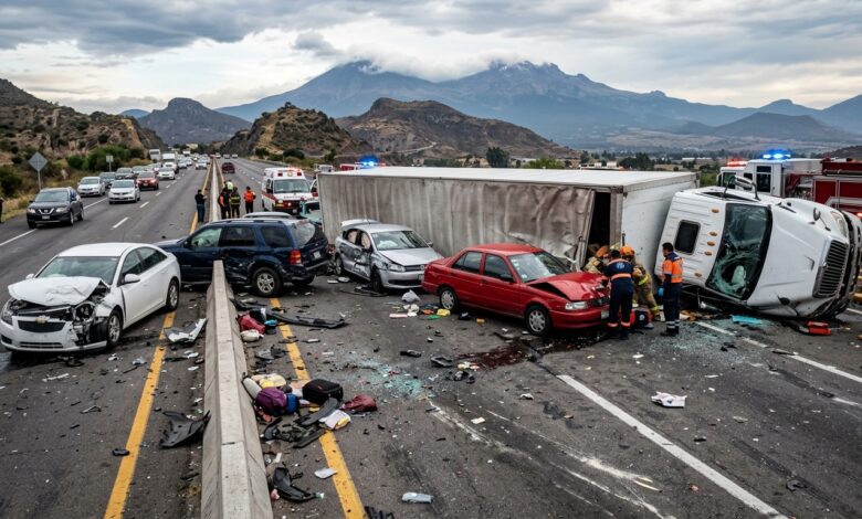 Trágico accidente en la autopista México-Puebla Tráiler sin frenos embiste a 10 vehículos y deja dos muertos